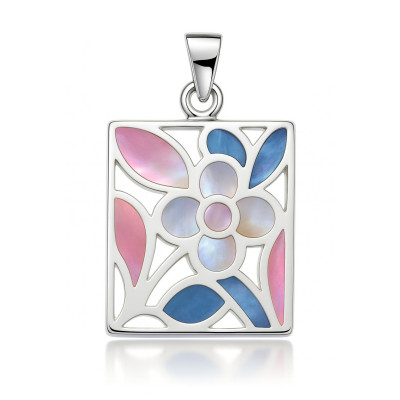 Pendentif Argent Fleur Nacre Tricolore 