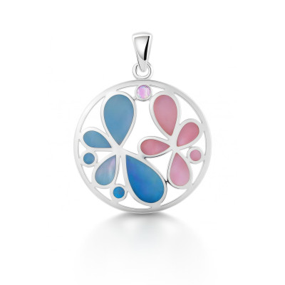 Pendentif Argent Fleurs Nacre Bicolore