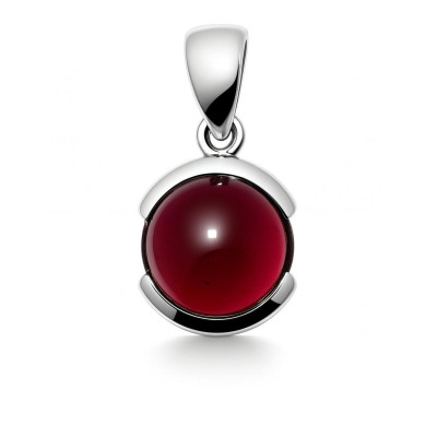 Pendentif Argent Grenat Cabochon Rond 12mm