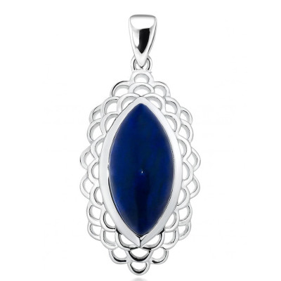 Pendentif Argent Lapis Lazuli Navette 16x8mm