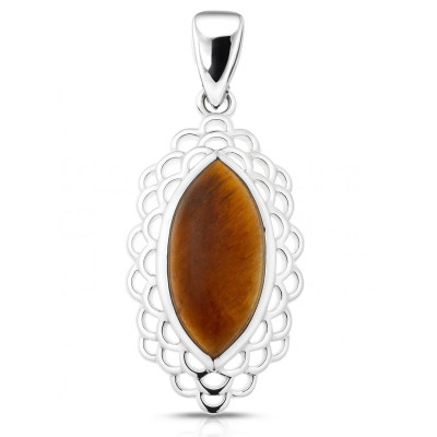 Pendentif Argent Oeil de Tigre Navette 16x8mm