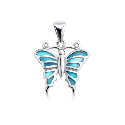 Pendentif Argent Papillon  Nacre bleue