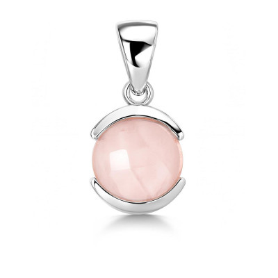 Pendentif Argent Quartz Rose Rond 12mm