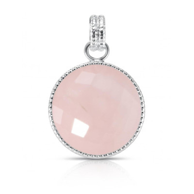 Pendentif Argent Quartz Rose Rond 20mm