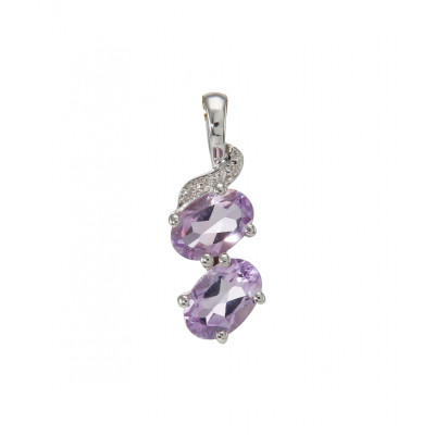 Pendentif Argent Rhodié 2 Améthystes Ovales 