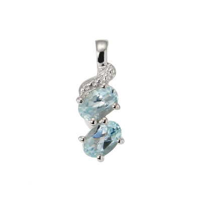 Pendentif Argent Rhodié 2 Topazes Bleues Traitées Ovales 