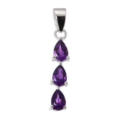 Pendentif Argent Rhodié 3 Améthystes Poire 
