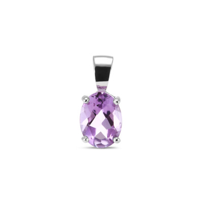 Pendentif Argent Rhodié Améthyste Ovale 6x8mm