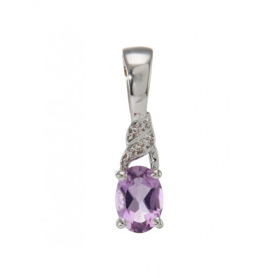 Pendentif Argent Rhodié Améthyste Ovale  7x5mm