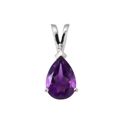Pendentif Argent Rhodié Améthyste Poire 10x7mm