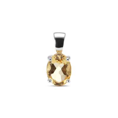 Pendentif Argent Rhodié Citrine Ovale 6x8mm