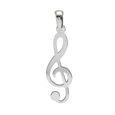 Pendentif argent rhodié clé de sol