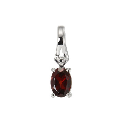 Pendentif Argent Rhodié Grenat Ovale  7x5mm