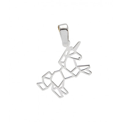 Pendentif argent rhodié Licorne en origami