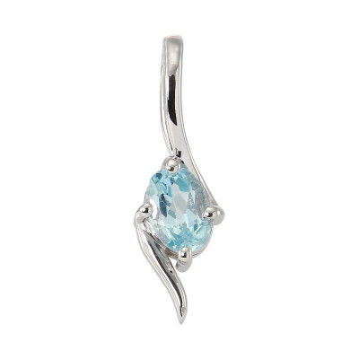 Pendentif Argent Rhodié Topaze Bleue Traitée Ovale 7x5mm