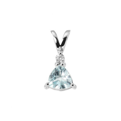 Pendentif Argent Rhodié Topaze BleueTraitée Trillion 7x7mm et Oxyde