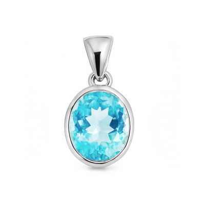 Pendentif Argent Topaze Bleue Traitée Ovale 10x8mm