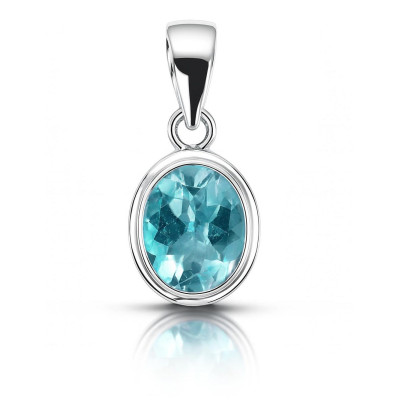 Pendentif Argent Topaze Bleue Traitée Ovale 12x10mm
