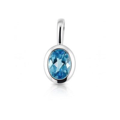 Pendentif Argent Topaze Bleue Traitée Ovale 7x5mm