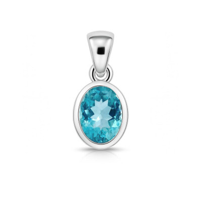 Pendentif Argent Topaze Bleue Traitée Ovale 8x6mm