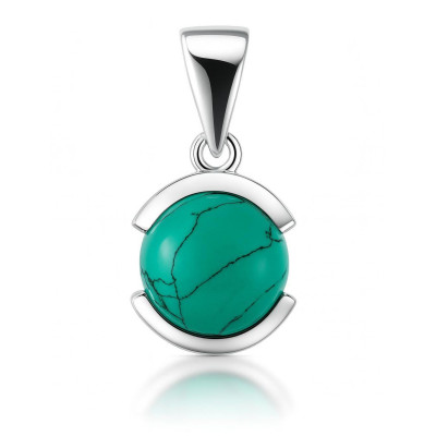 Pendentif Argent Turquoise Reconstituée Ronde 12mm
