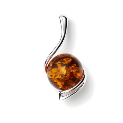 Pendentif Boule d'ambre sur Argent 925