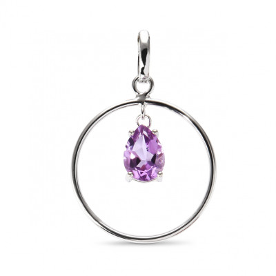 Pendentif Cercle Argent Améthyste Poire