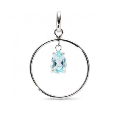 Pendentif Cercle Argent Topaze bleue traitée Poire