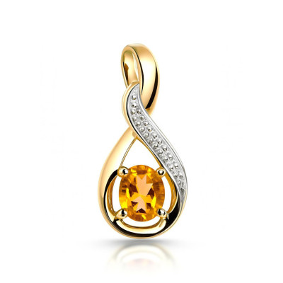 Pendentif Citrine Ovale 5x3mm et Diamant Or Jaune 375