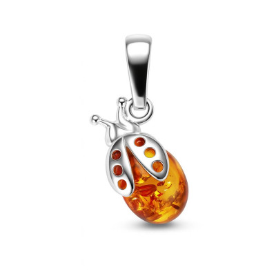 Pendentif Coccinelle Argent  Ambre 