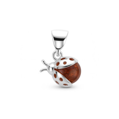 Pendentif Coccinelle en Ambre et Argent 925