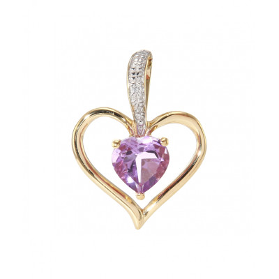 Pendentif Coeur Améthyste et Diamant Or Jaune
