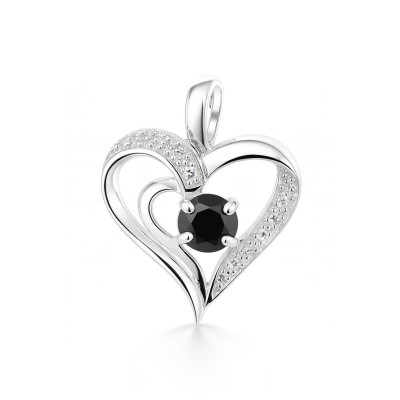 Pendentif Coeur Argent Oxyde de Zirconium Noir et Blanc