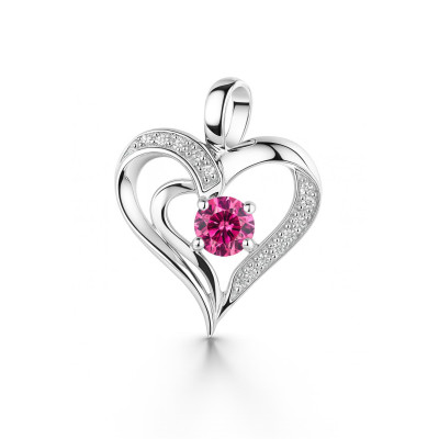 Pendentif Coeur Argent Oxyde Rose et Blanc