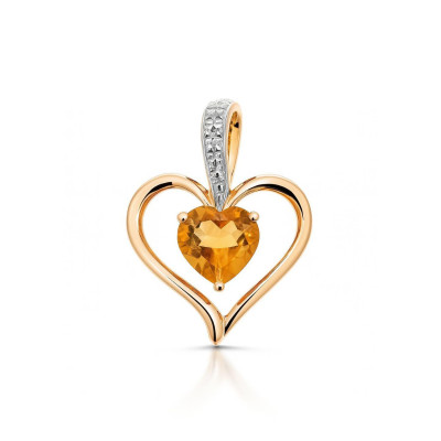 Pendentif Coeur Citrine et Diamant Or Jaune
