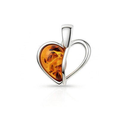 Pendentif Coeur en Ambre et Argent 925