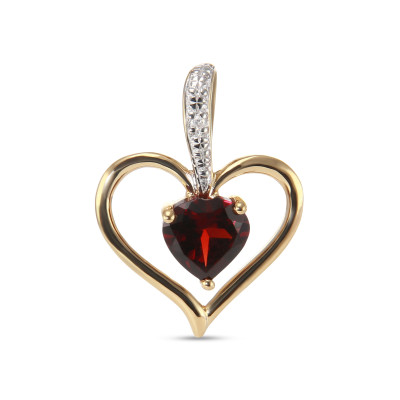 Pendentif Coeur Grenat et Diamant Or Jaune