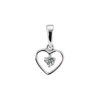 Pendentif Coeur Or blanc 375 et Topaze Bleue traitée