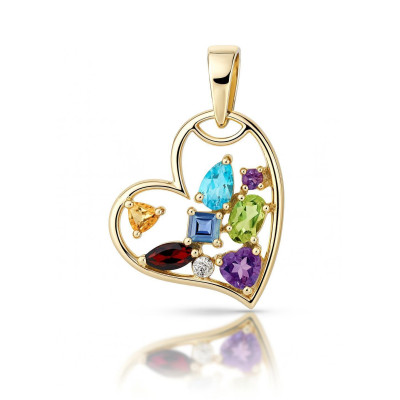 Pendentif Coeur Or Jaune 375 et Pierres fines