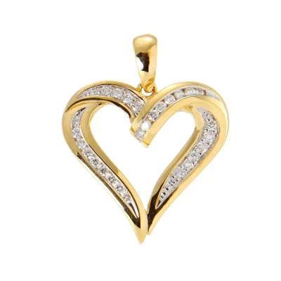 14K jaune et blanc 2 Deux Tons Or Coeur Charme Pendentif