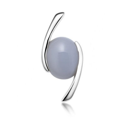 Pendentif Croisé Argent 925 et Calcédoine Ovale 10x8mm