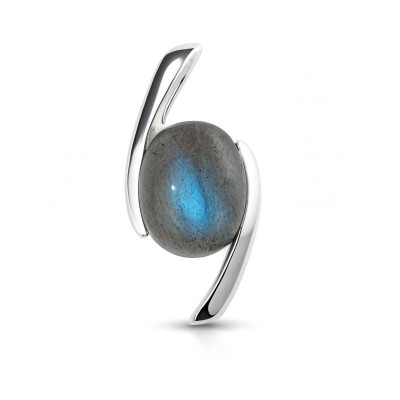 Pendentif Croisé Argent 925 et Labradorite Ovale 10x8mm