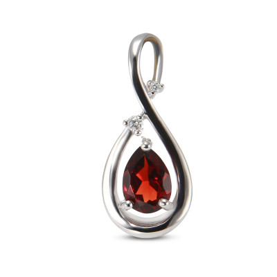 Pendentif Croisé Or Blanc 750 Grenat poire 7x5mm et Diamant