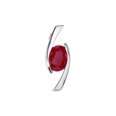 Pendentif Croisé Or Blanc Rubis Ovale 7x5mm
