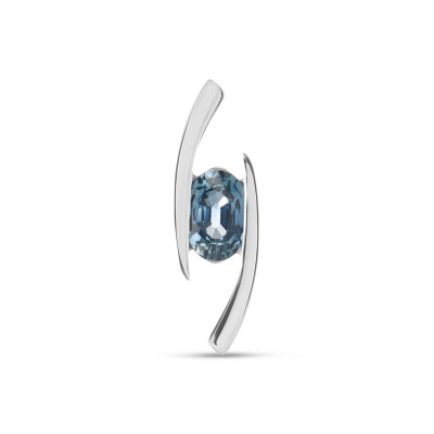 Pendentif Croisé Or Blanc Saphir Ovale 6x4mm