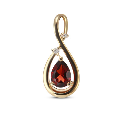 Pendentif Croisé Or Jaune 750 Grenat poire 7x5mm et Diamant