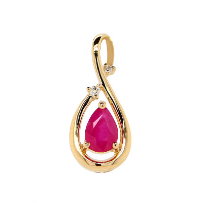 Pendentif Croisé Or Jaune 750 Rubis  et Diamant