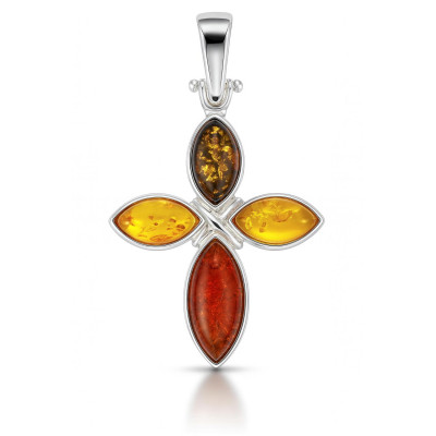 Pendentif Croix Argent  Ambre