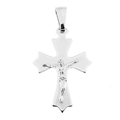 Pendentif croix en argent satiné avec Christ en relief