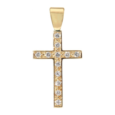 Pendentif Croix en Or Jaune 750 et Diamants